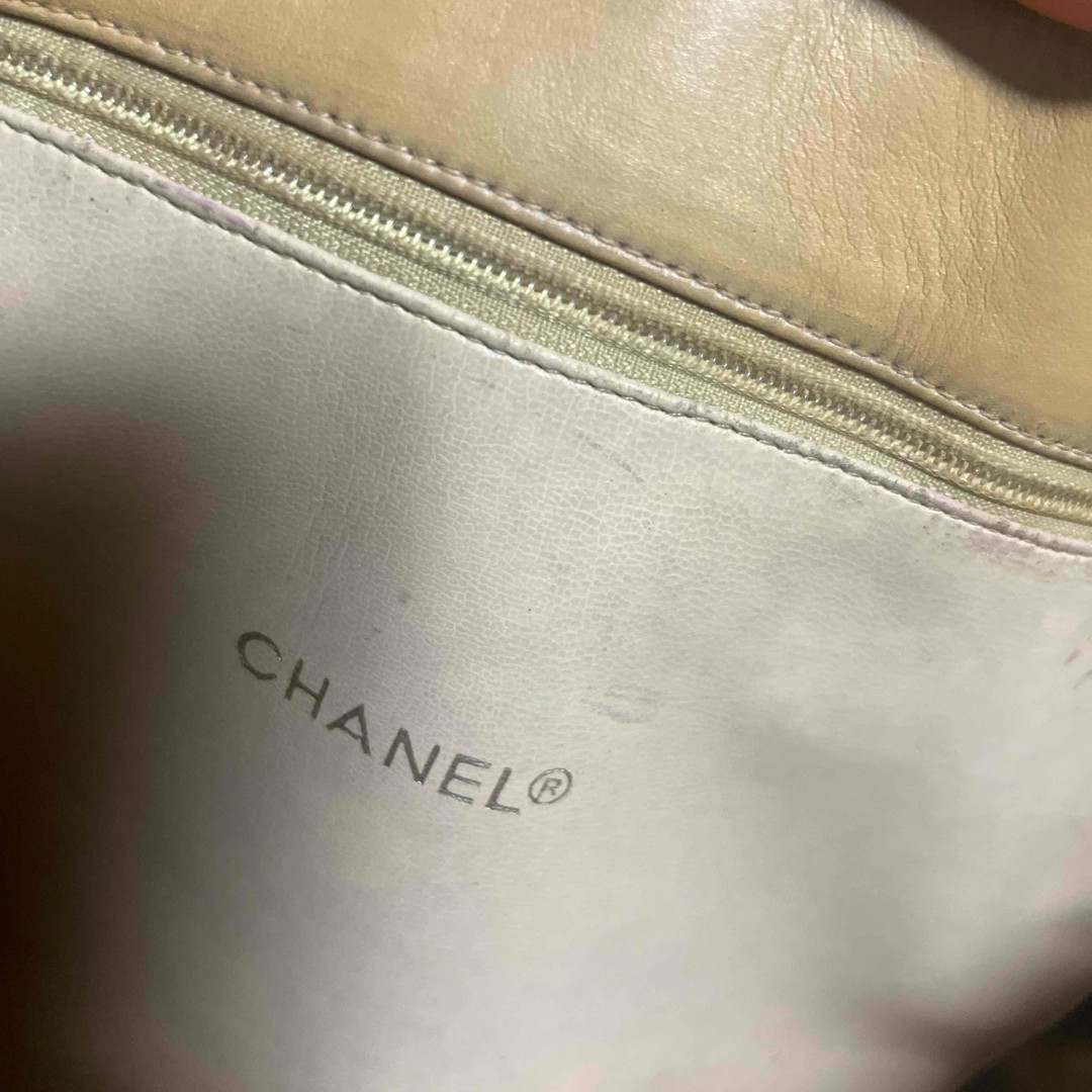【Recolored】Chanel Matelasse Beige Chain Tote Bag Quilted Design Leather Used