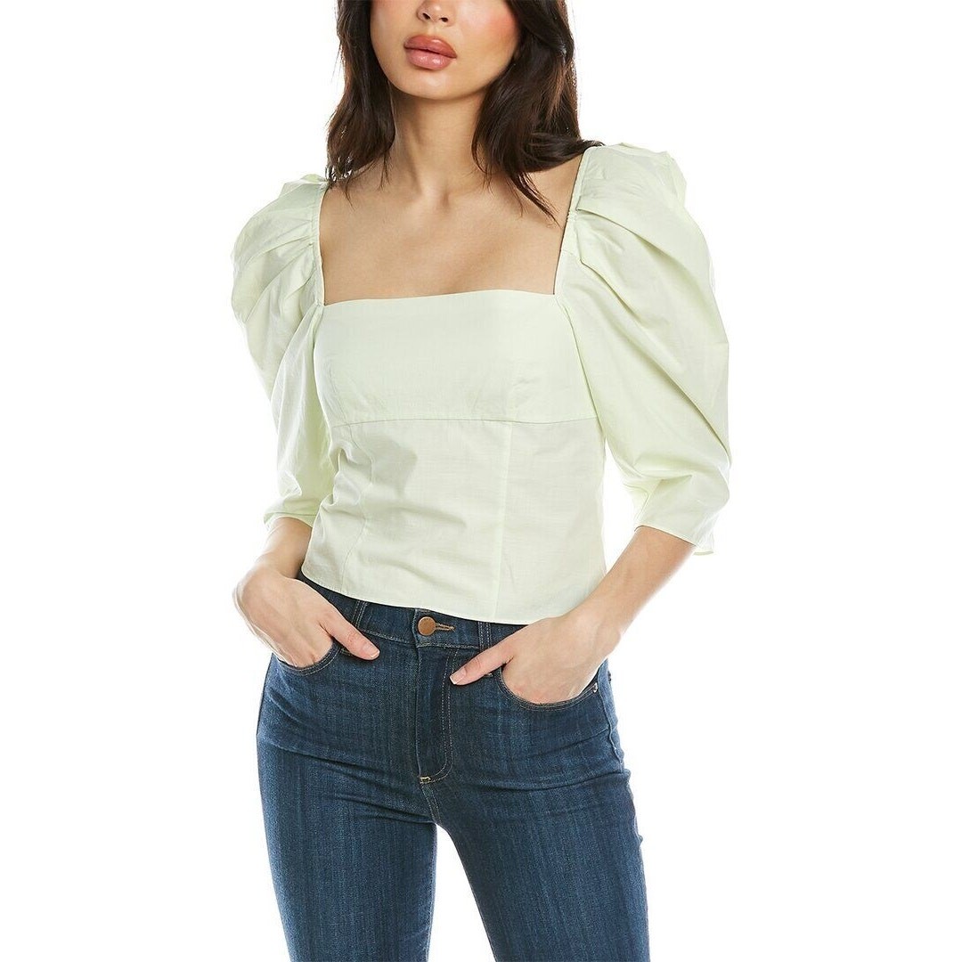 NWOT VINCE $295 Draped Square Neck Top Pale Green 3/4 Sleeves Size 4
