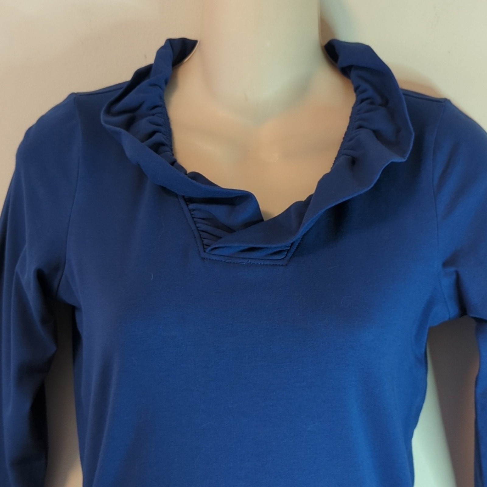 NWT Ana Clare Sophia Ruffle Neck Dress Navy XS