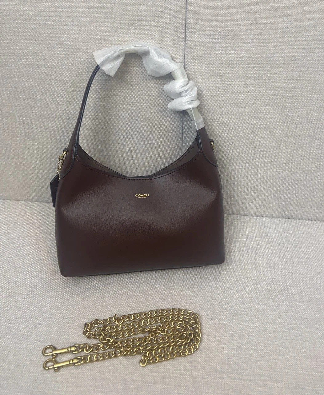 COACH CW614 Brooklyn Shoulder Bag 23 Brass/Maple Natural Grain Leather Outlet
