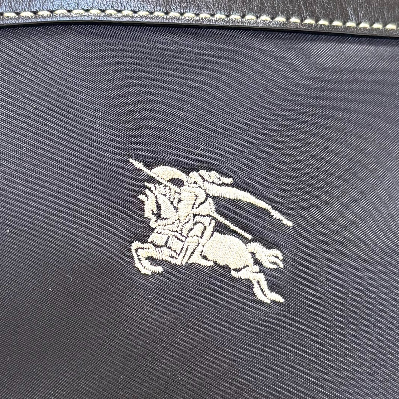 Burberry Blue Label Nylon Leather Tote Bag Horse Logo Black