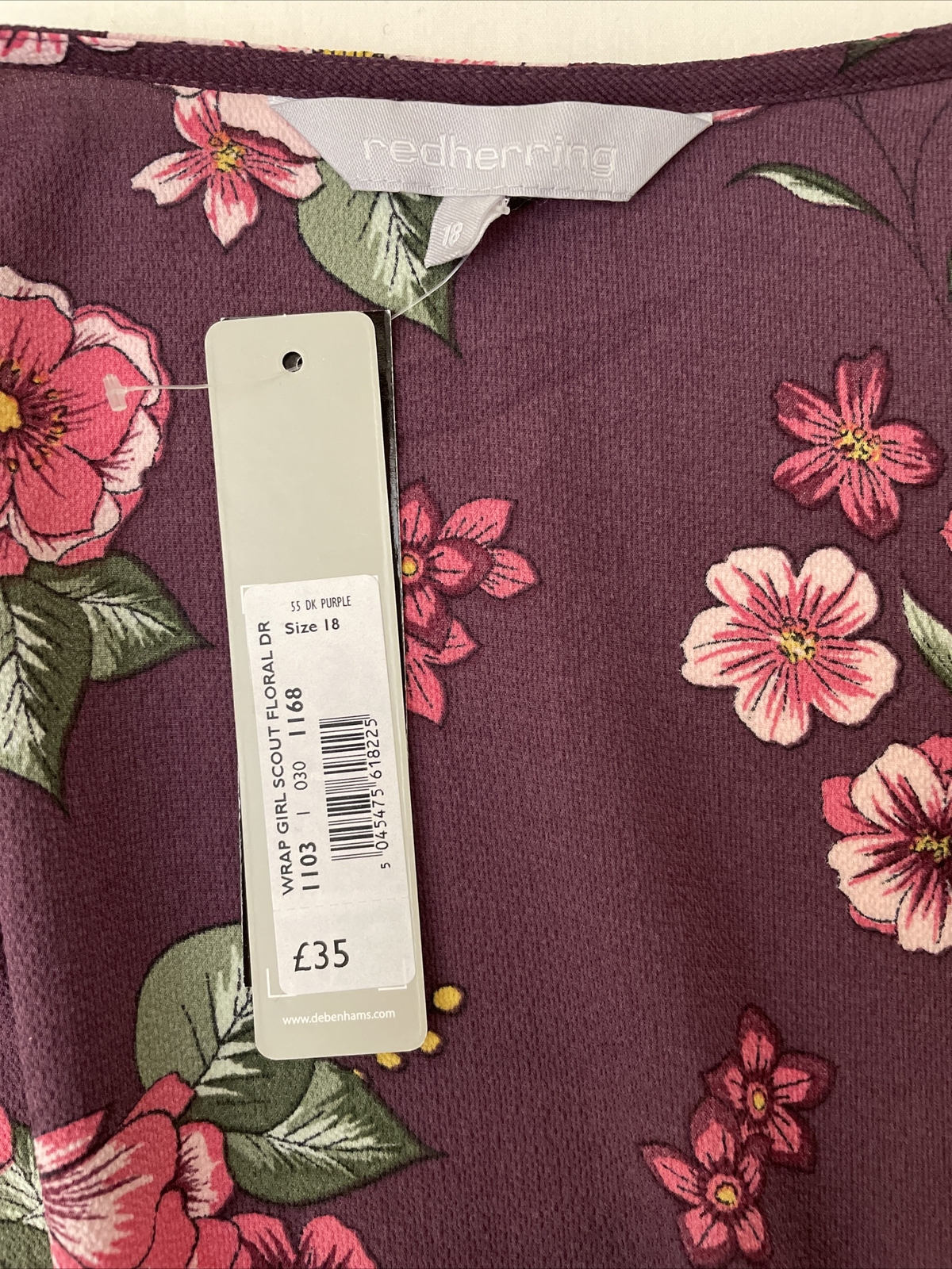 Redherring Wrap Dress / Tunic Dark Purple Girl Scout Floral NEW UK 18 EU 46