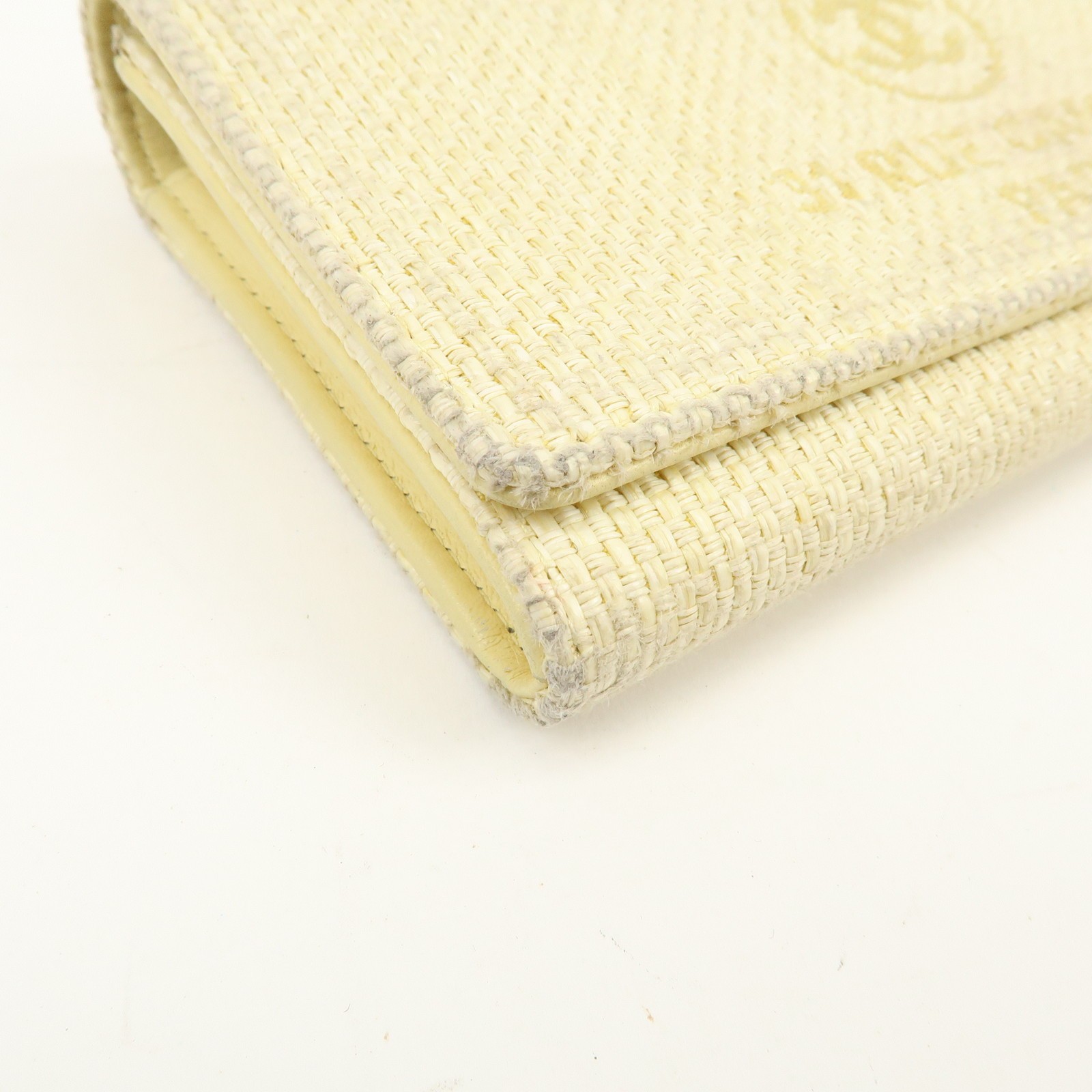 CHANEL Deauville COCO Mark Raffia Leather Long Wallet Yellow Authentic Used F/S