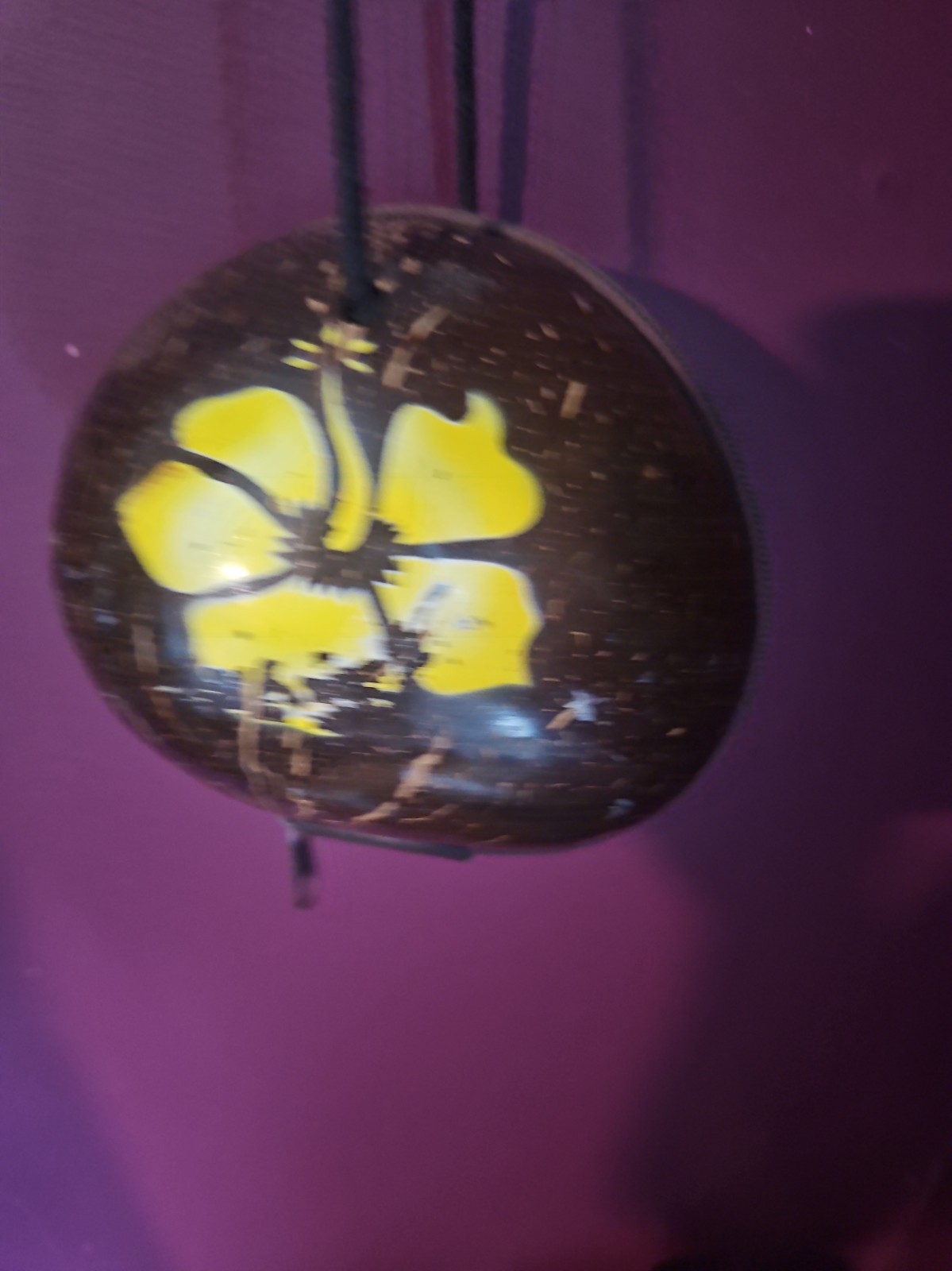 Hand Carved Coconut Shell Purse with Yellow Hawaiian Flower
