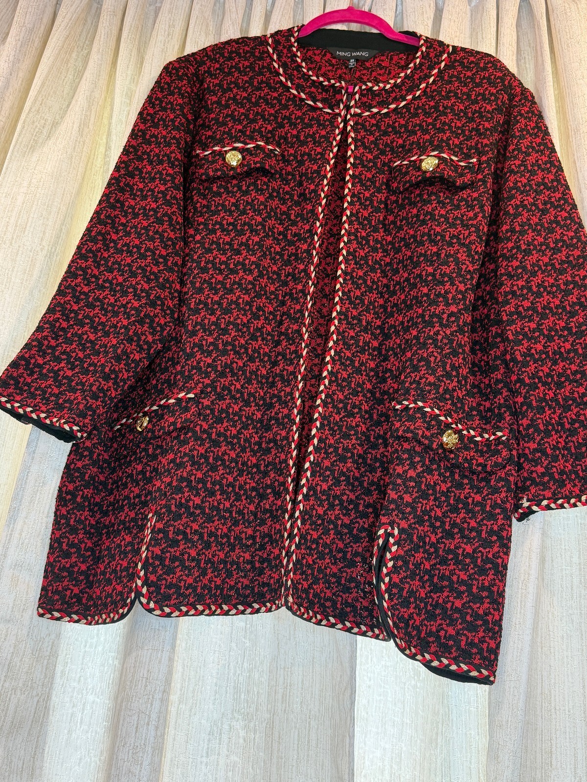 Ming Wang NWOT Red Black Tweed Knit Jacket Blazer 3X