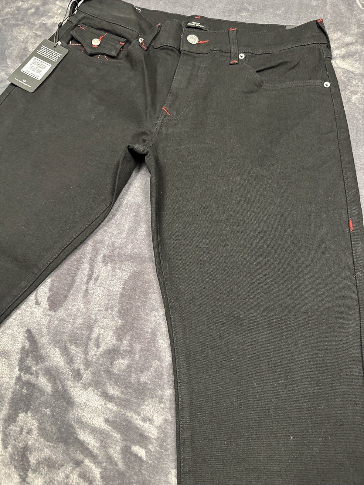 True Religion Ricky Appliqué SN Flap Straight “2SB Black Rinse” 36×30 #701654