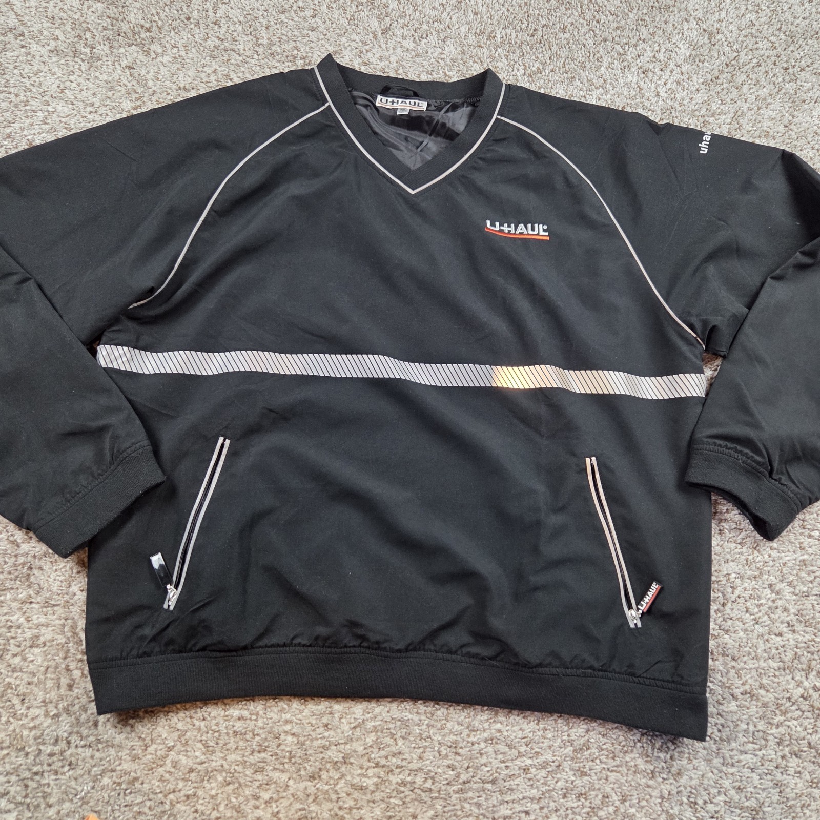 Uhaul Jacket Men’s 2XL Windbreaker Pullover V-Neck Black Stripe