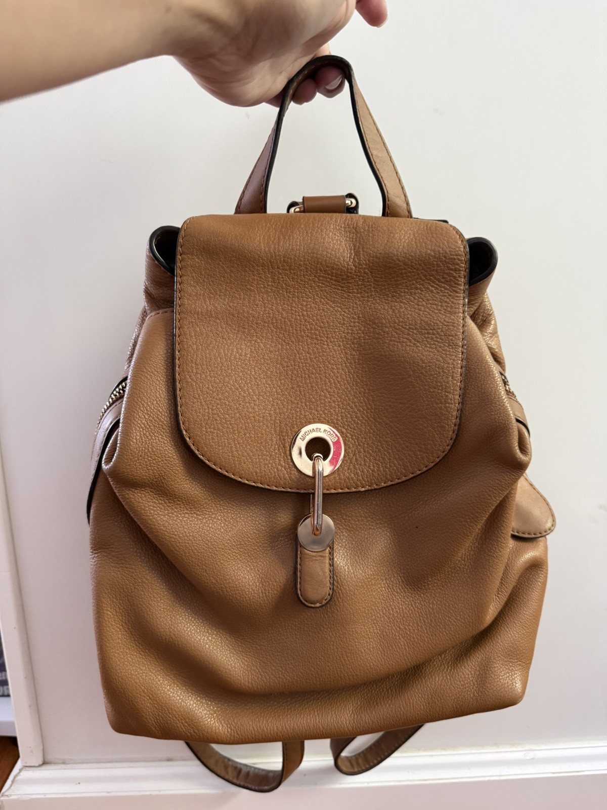 Michael Kors Tan Raven Pebbled Leather Backpack with Gold Hardwear