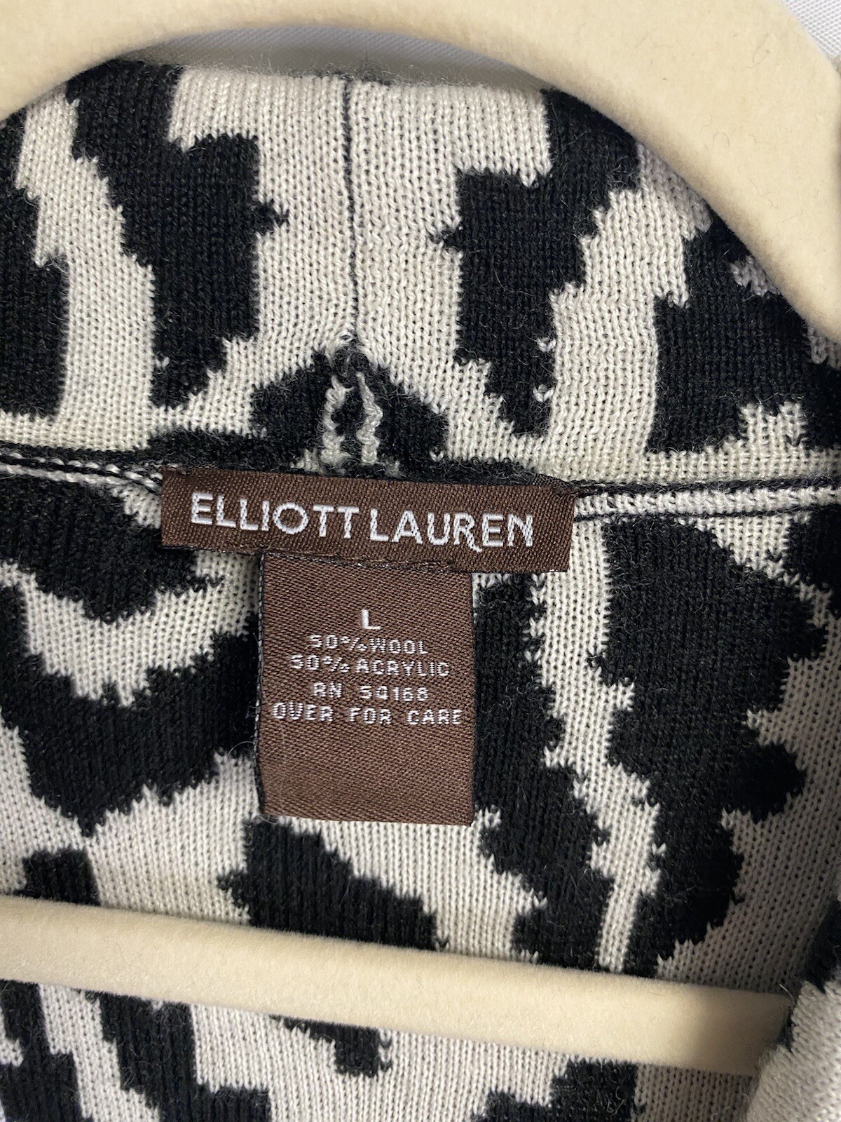 Elliott Lauren Womens Wool Geometric Zebra Print Open Front Drape Cardigan Large