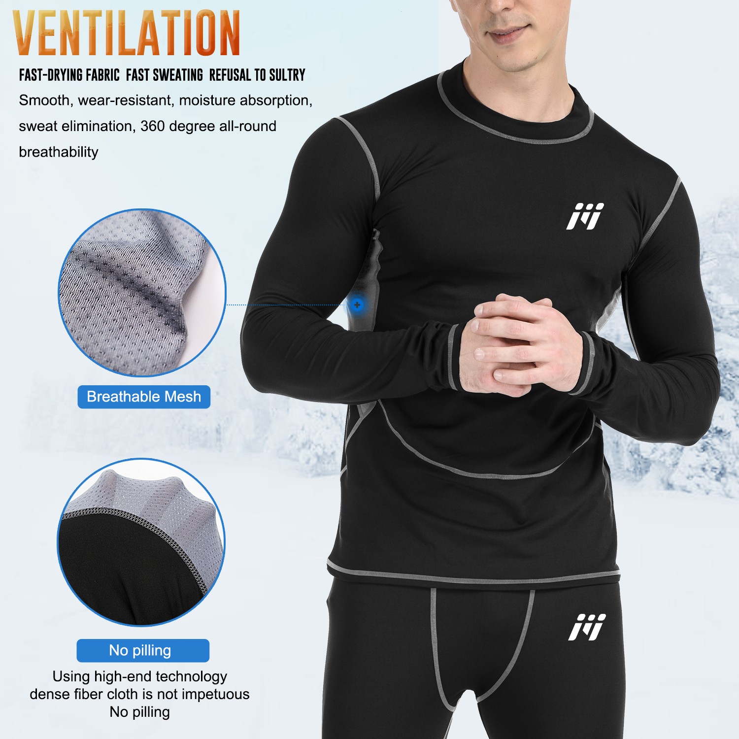 2pc/set Men’s Fleece Thermal Underwear Set Long Johns Base Layer Winter Outdoor