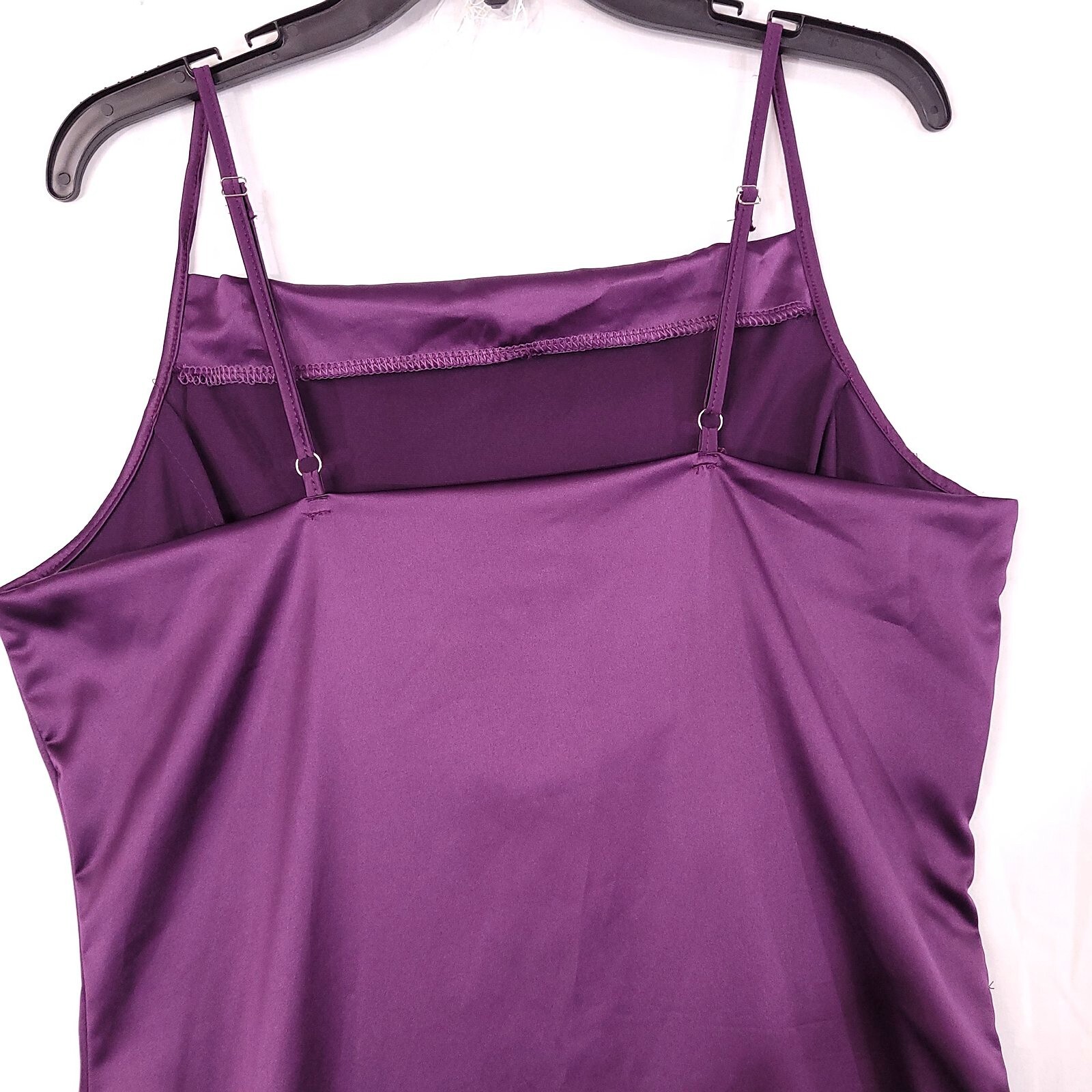 Women Purple Spaghetti Strap Drawstring Ruched Split Hem Party Dress Size XL