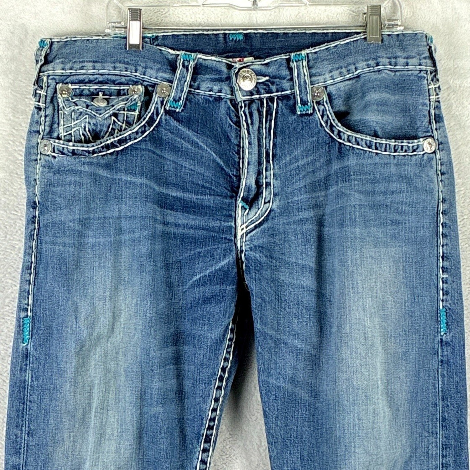 VTG True Religion Jean Men 36 Ricky Super T Faded Whiskered Thick Stitch Y2K USA