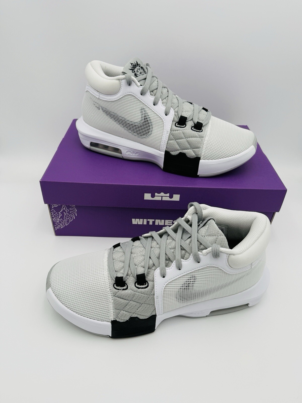 Nike LeBron James Witness VIII 8 White Light Smoke Grey Black FB2239-100 Mens