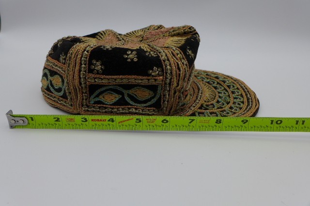 Vintage Myanmar Burma Beaded Embroidered Velvet Hand Made Caps Black & Gold (2)