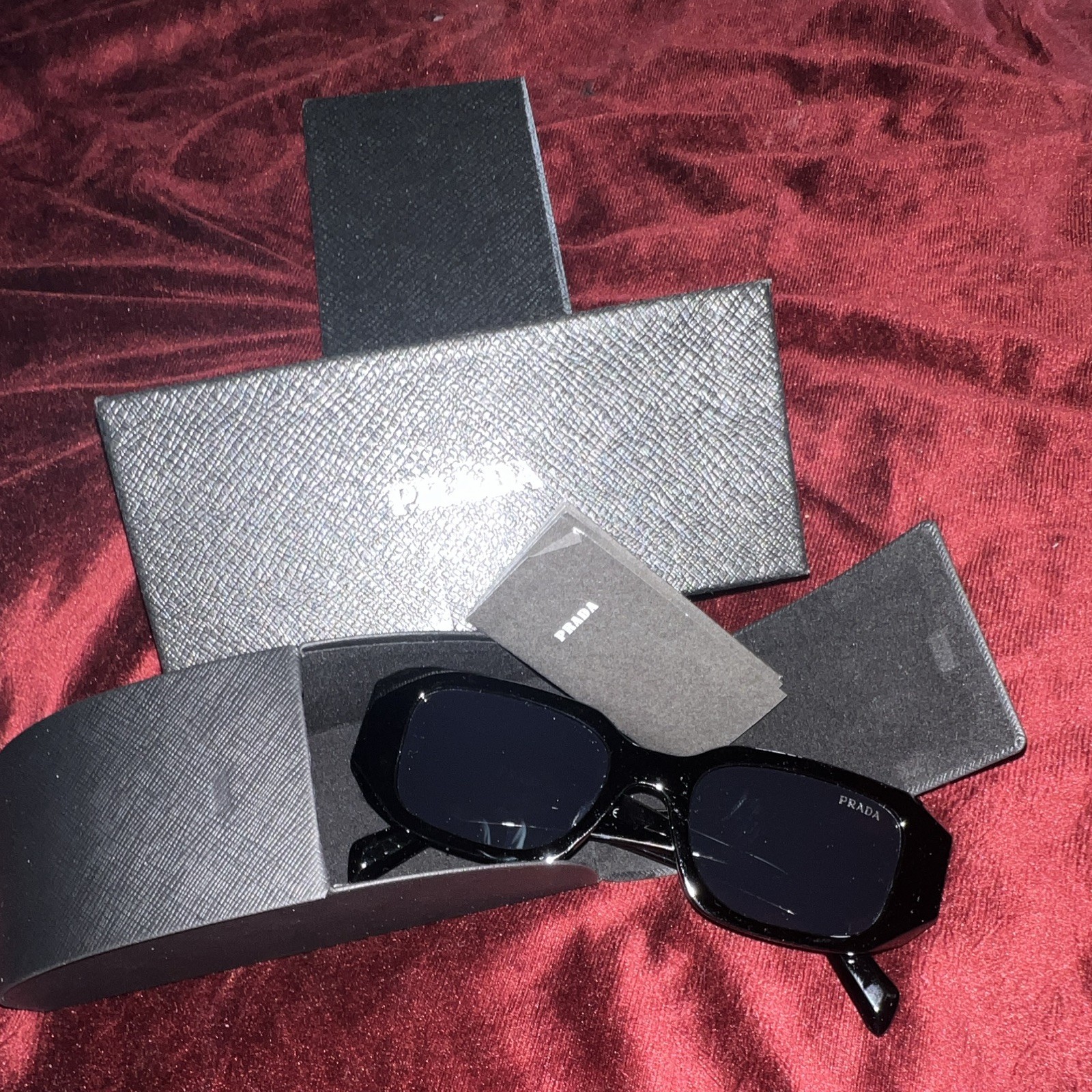 PRADA MILANO Women’s Rectangle Sunglasses Black Frame Black Tinted Lenses