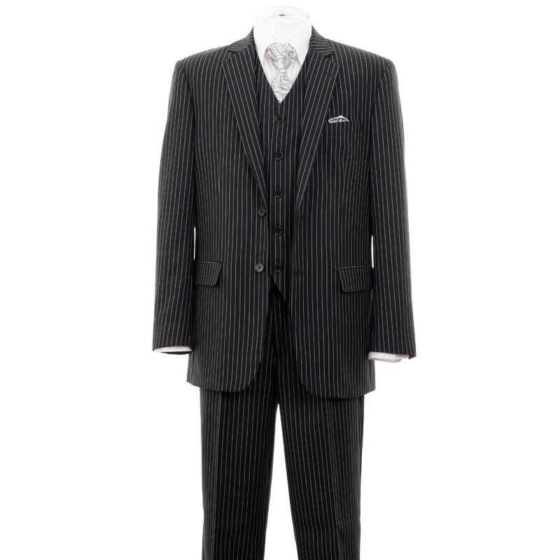 Men’s 3 piece Luxurious Pinstriped Suit 2 Button Navy Black Brown Gray 38R~56L