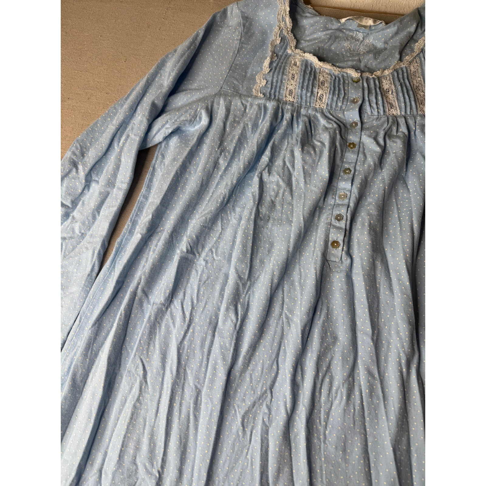 Eileen West Blue Polka Dot 100% Cotton Long Sleeve Nightgown Womens Large