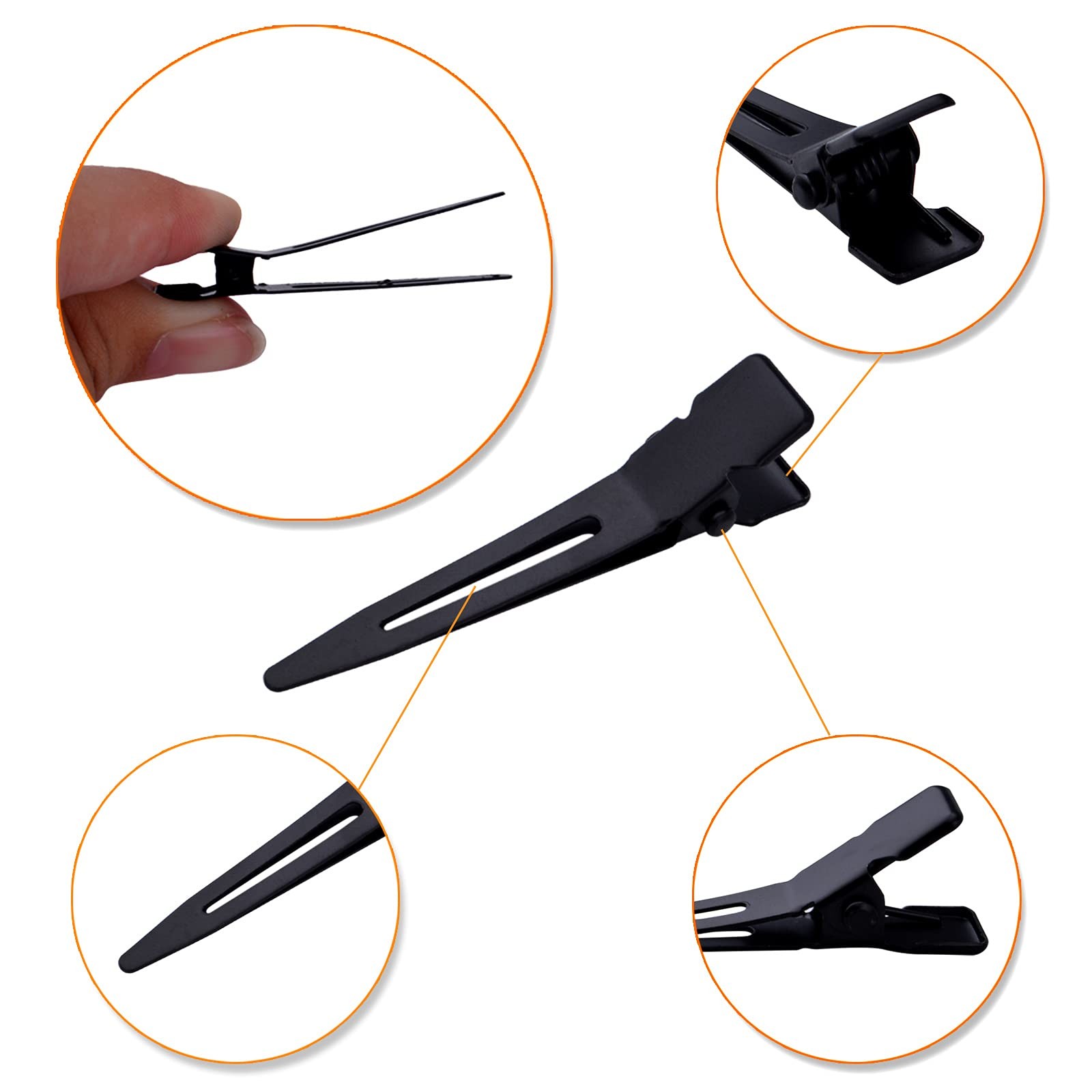 100 PCS 4.5×0.8 cm Black Single Prong Metal Alligator Curl Hair Styling Clips