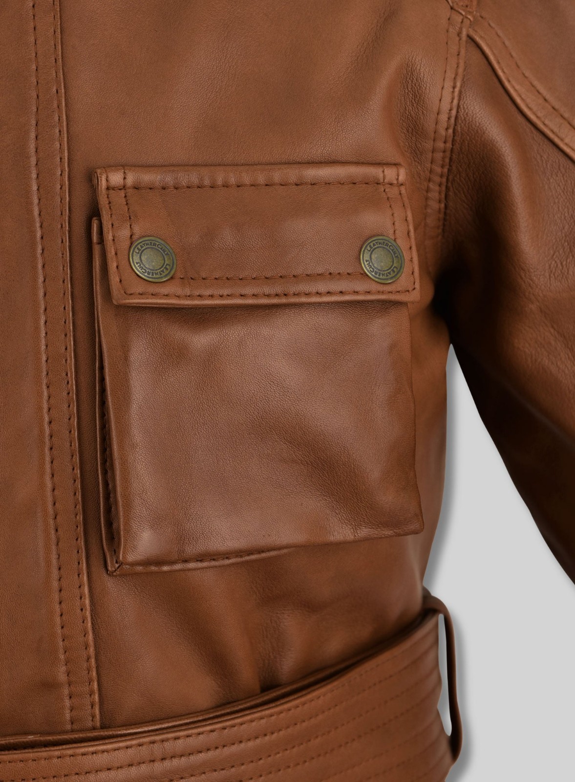 NEW Womens Tan Brown Leather Field Jacket Belted Safari Waxed Biker Cargo Coat