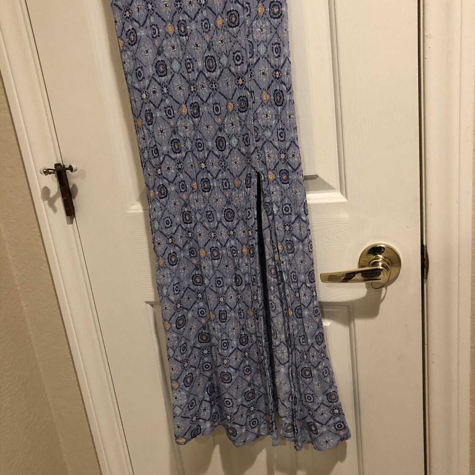 Mudd Blue Floral Maxi Dress Size Large Adj Straps Flounce Front Gauz Fabric Boho