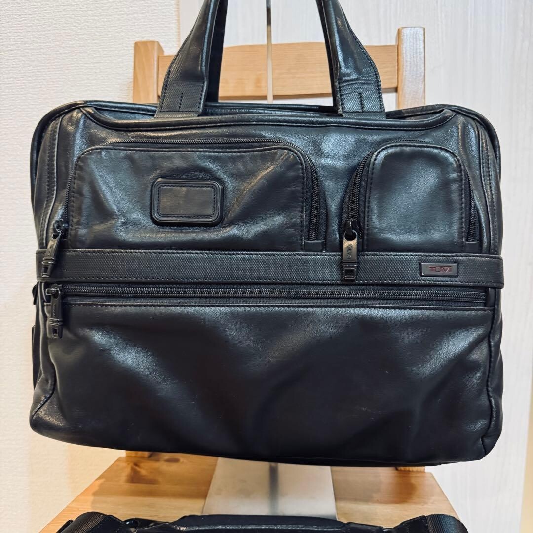TUMI Alpha 2 Leather 2-Way Business Briefcase Laptop Bag 96141D2 Black 44cm
