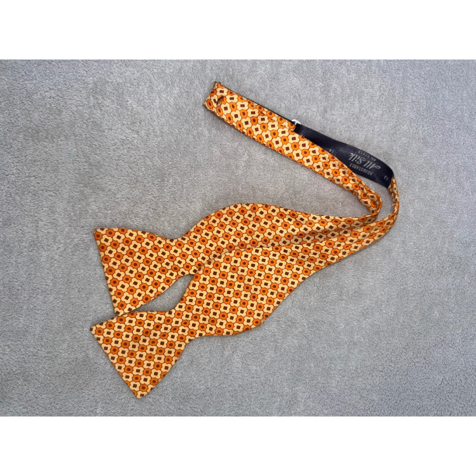 Vintage All Silk Self Tie Bow Tie Orange Yellow Geometric Floral Adjustable