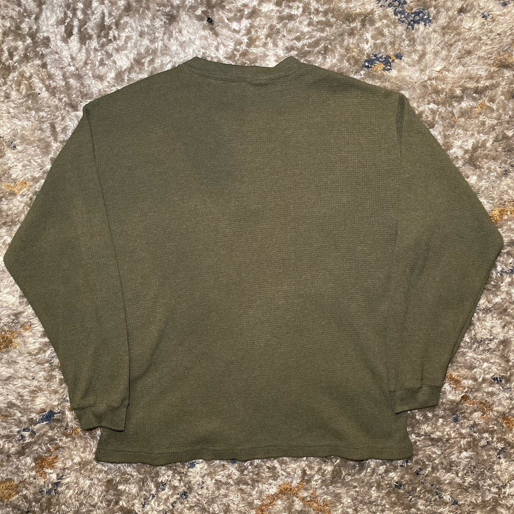 Van Heusen Men’s Green Waffle-Knit Henley Pullover Sweater Long Sleeve L