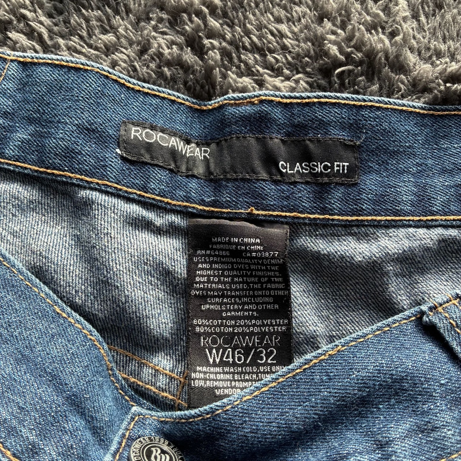 Rocawear Classic Fit Men’s Jeans Size 46×32 Embroidered Back Pocket Logos