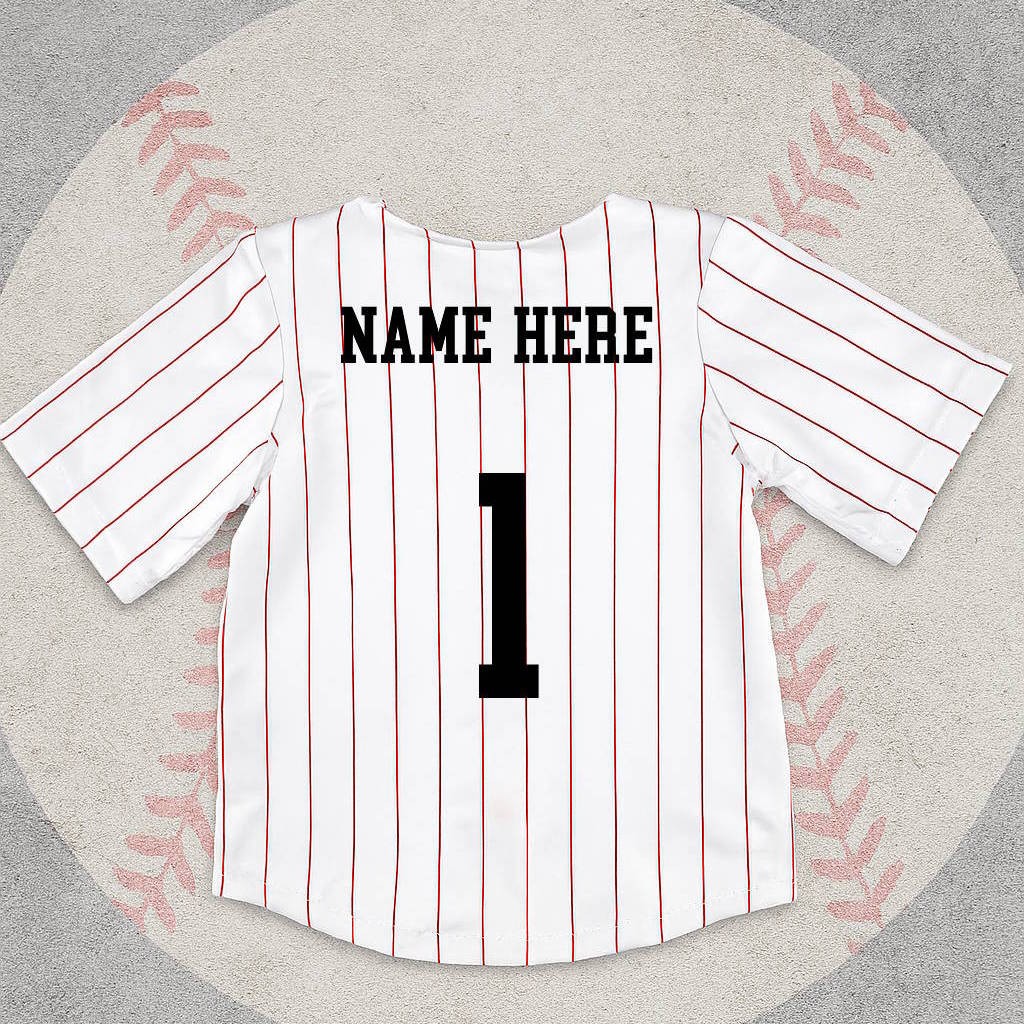 First Birthday Personalized Red Pinstripe Jersey Outfit Choose Name & Number