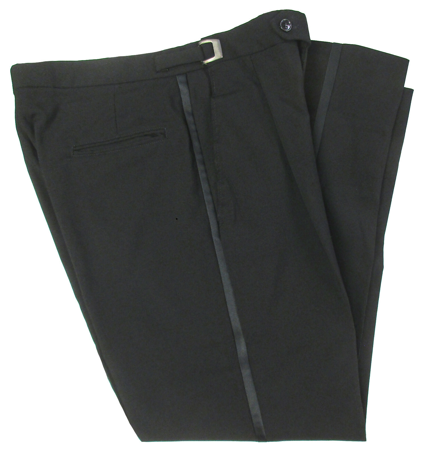 Black Tommy Hilfiger Tuxedo Pants 100% Wool Satin Stripe 33 34 35 ” Regular Rise