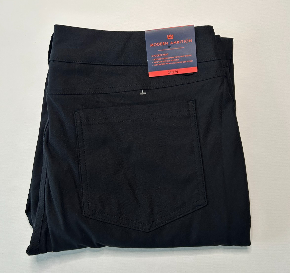 Modern Ambition Men’s 5-Pocket Pant Moisture Wicking Stretch Black Size 34×30