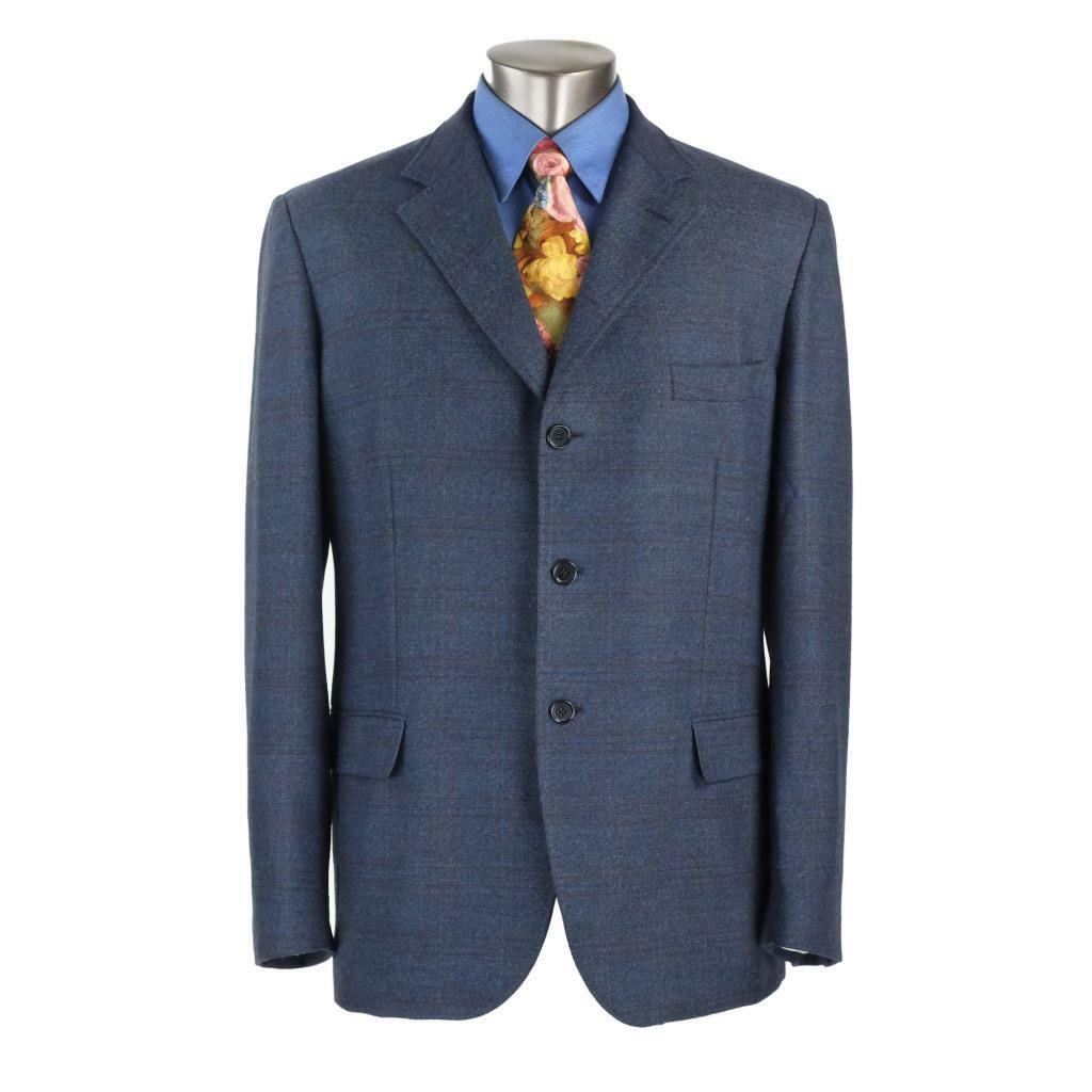 SIMONE ABBARCHI Jacket Blazer 48 Bespoke Plaid Slim Fit 120’s Wool ITALY $4000