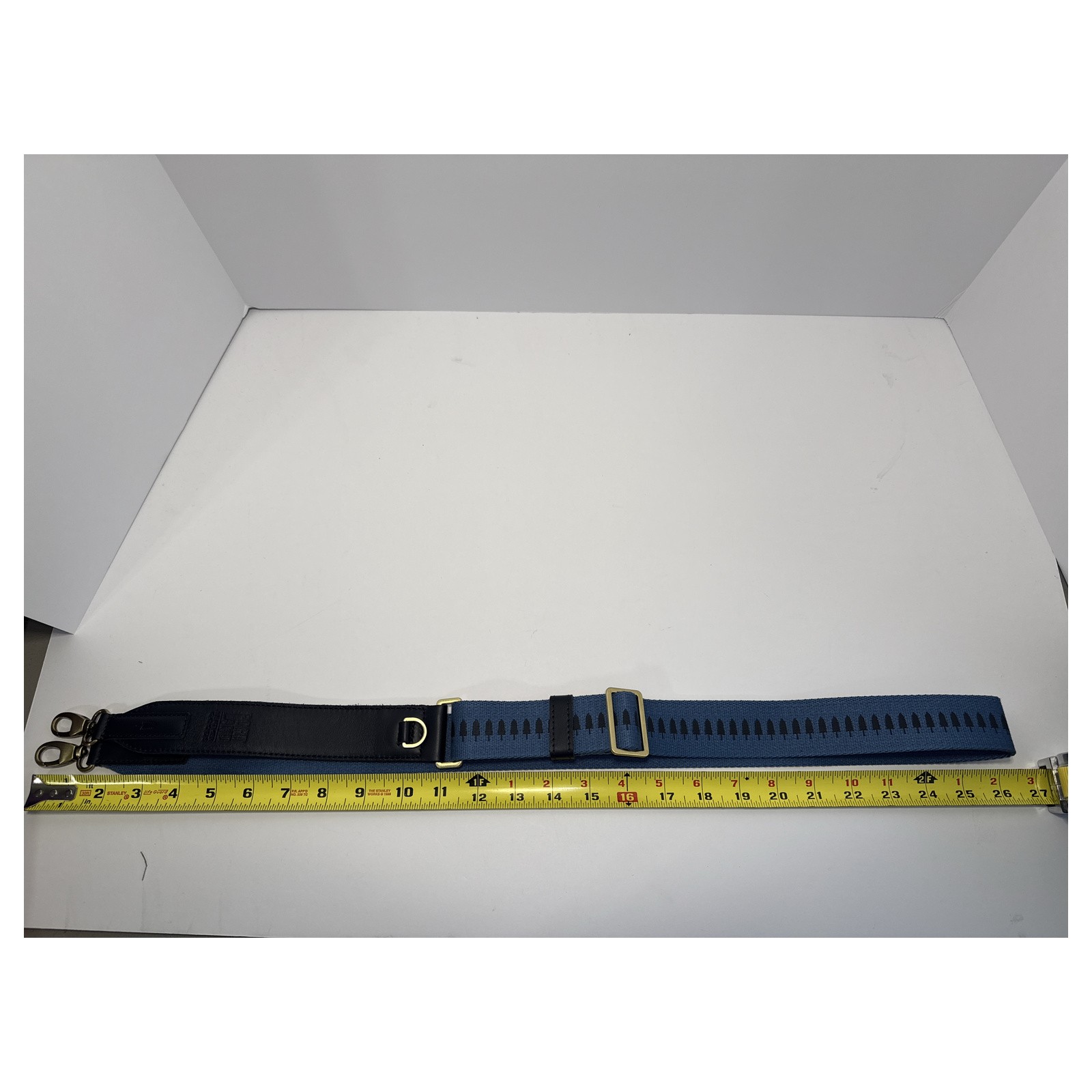 Portland Leather Goods Blue Black Adjustable Shoulder Strap Brass Clips