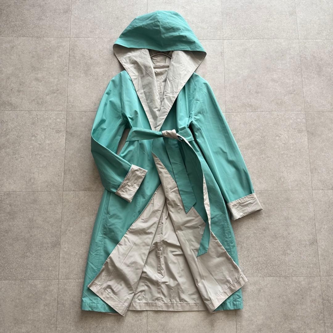 Max Mara Reversible Spring Coat, Polyester, Light Gray and Verdigris, Size XS