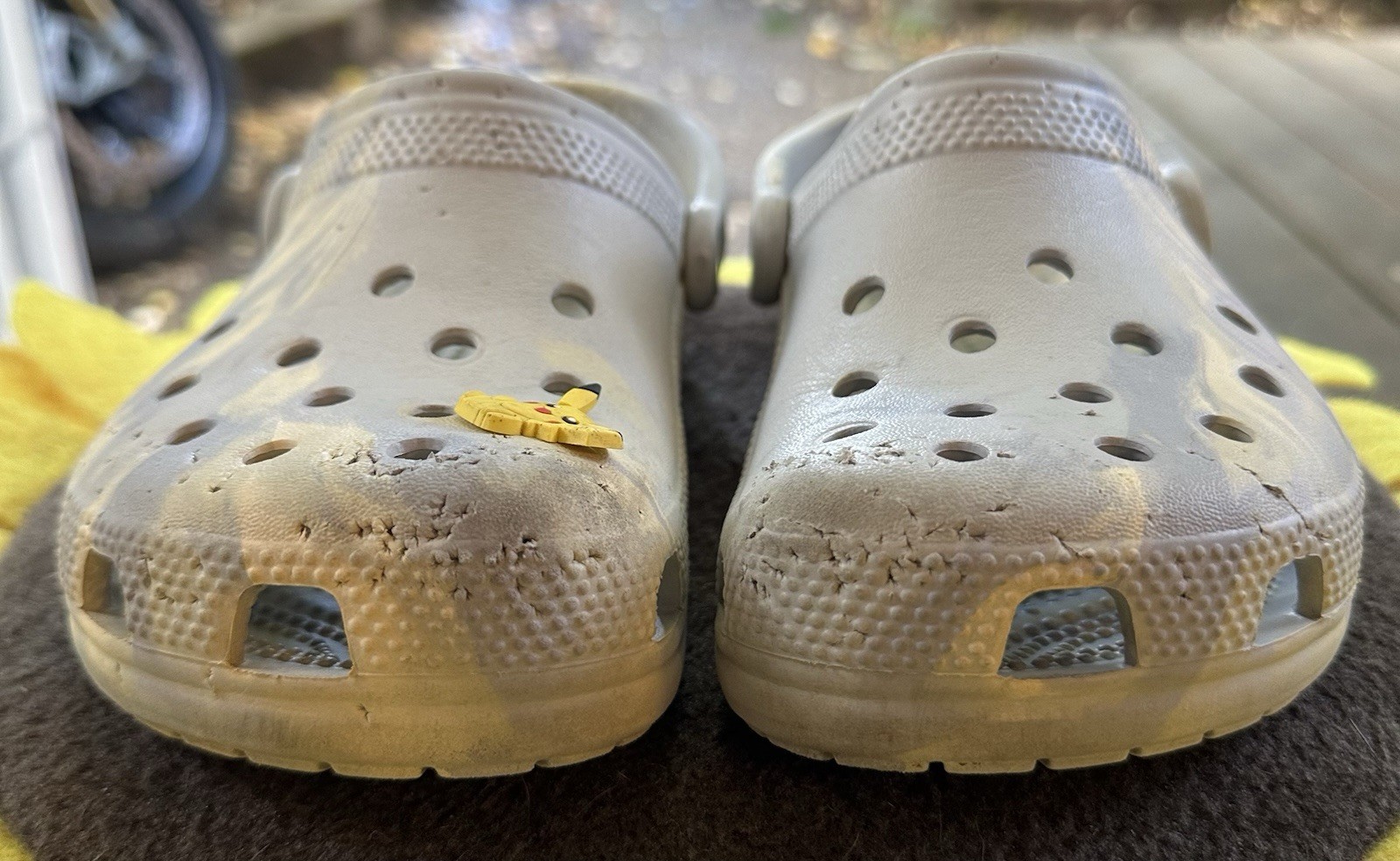 Crocs Kids Gray Classic Clog Sandals US 4 Slip-On Adjustable Strap Pikachu