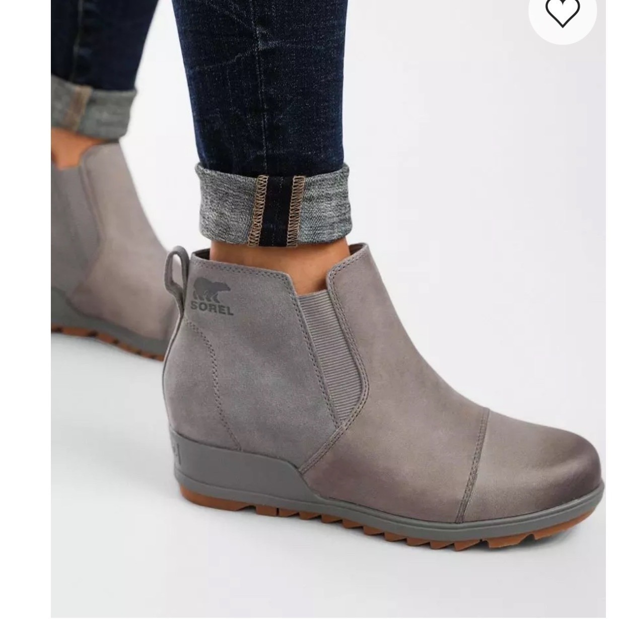 Sorel Evie Chelsea Boots Gray Waterproof Leather Suede Wedge Womens 6.5