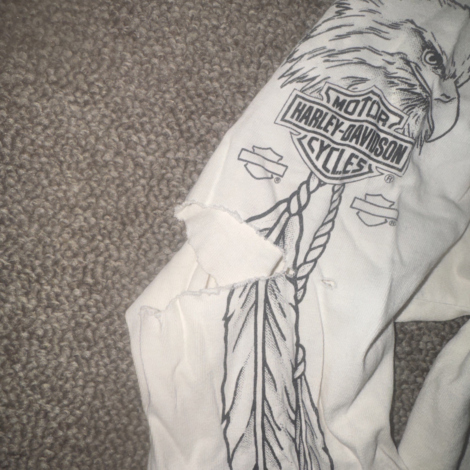 Vintage Harley Davidson Long Sleeve T Shirt White Wolf Feathers Size Large
