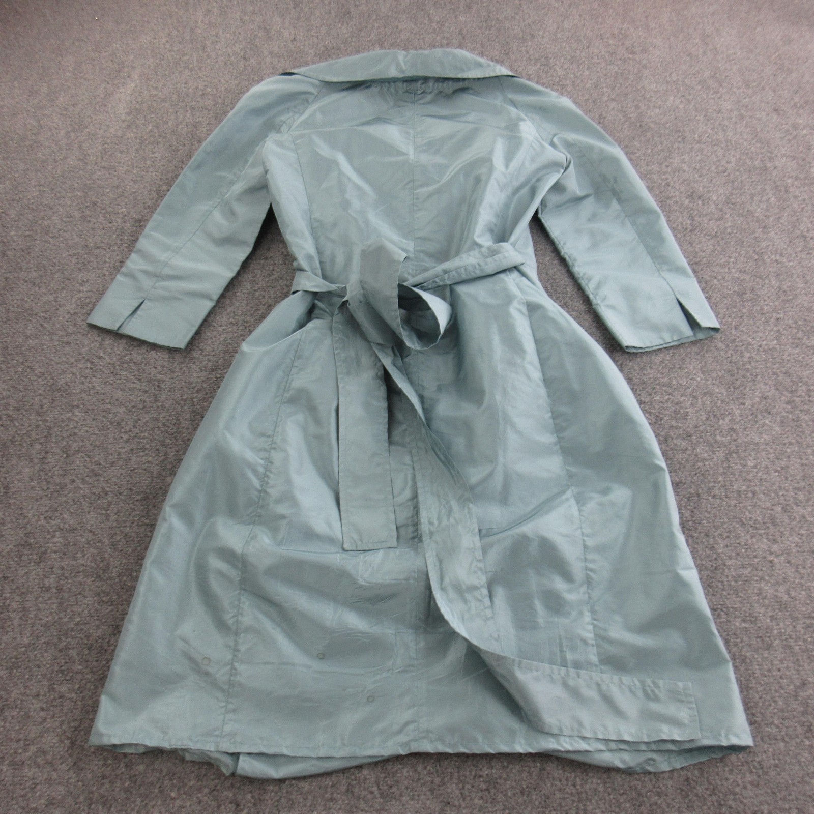 Max Mara Coat Womens 8 Green Silk Taffeta Trench Belted Tie 3/4 Sleeve Italy