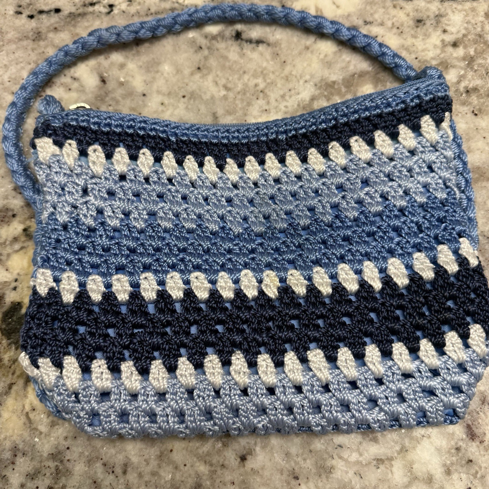 Boho Crochet Women’s Blue and White Shoulder Bag New Without Tags Hippie Lina