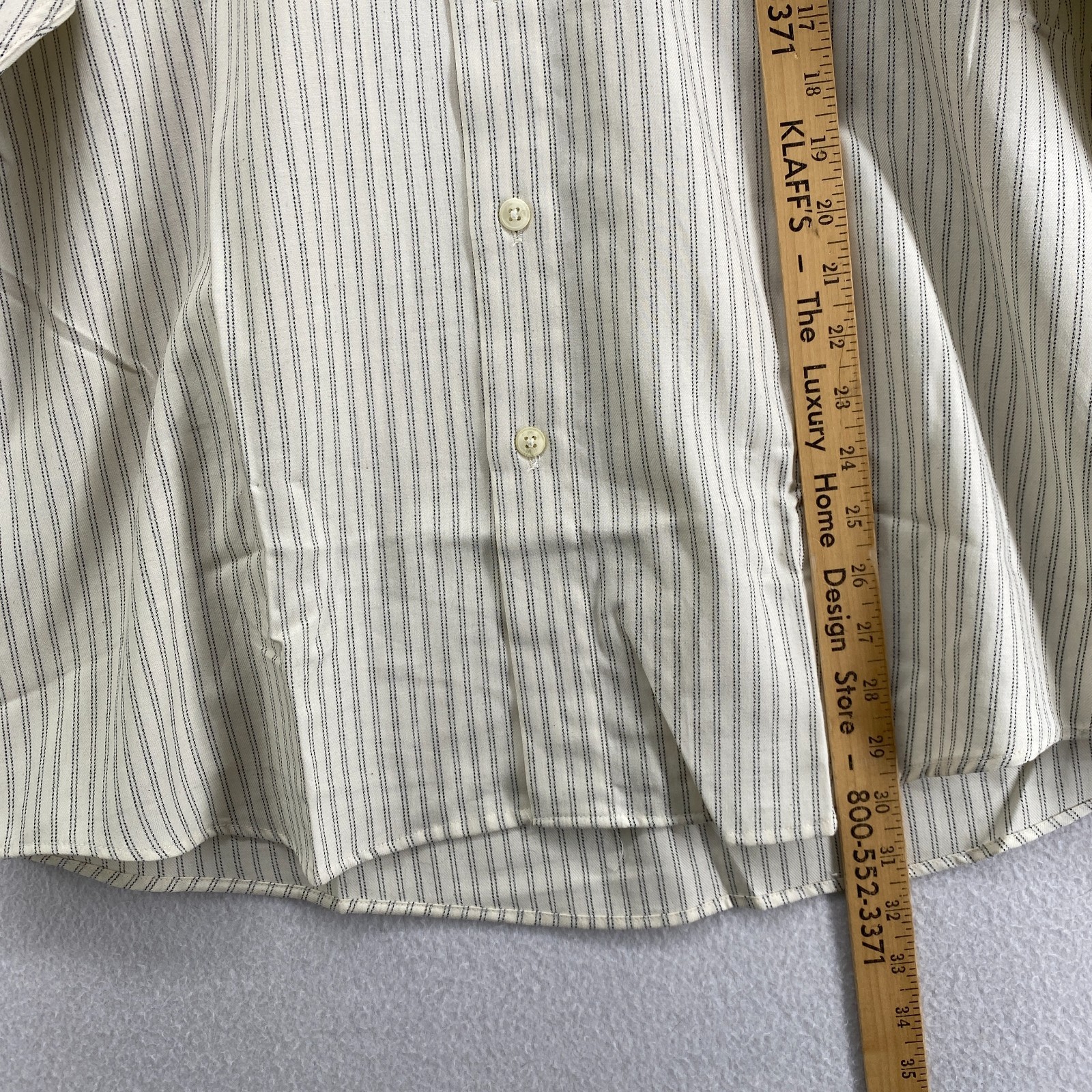 CLAIBORNE Shirt Mens M Striped Band Collar Button Up Long Sleeve Off White VTG