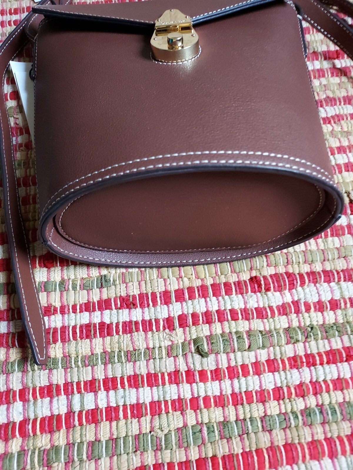 Calvin Klein Brown Lock Bucket Crossbody Bag