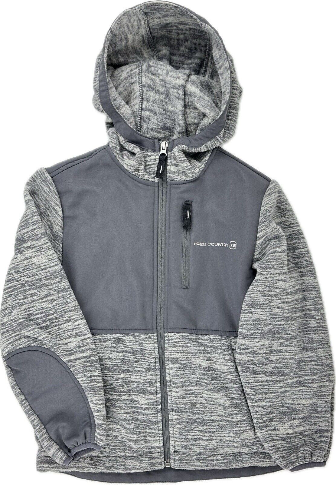 Free Country Kids Grey Polyester Pockets Hooded Fleece Knit Full Zip Jacket Sz L