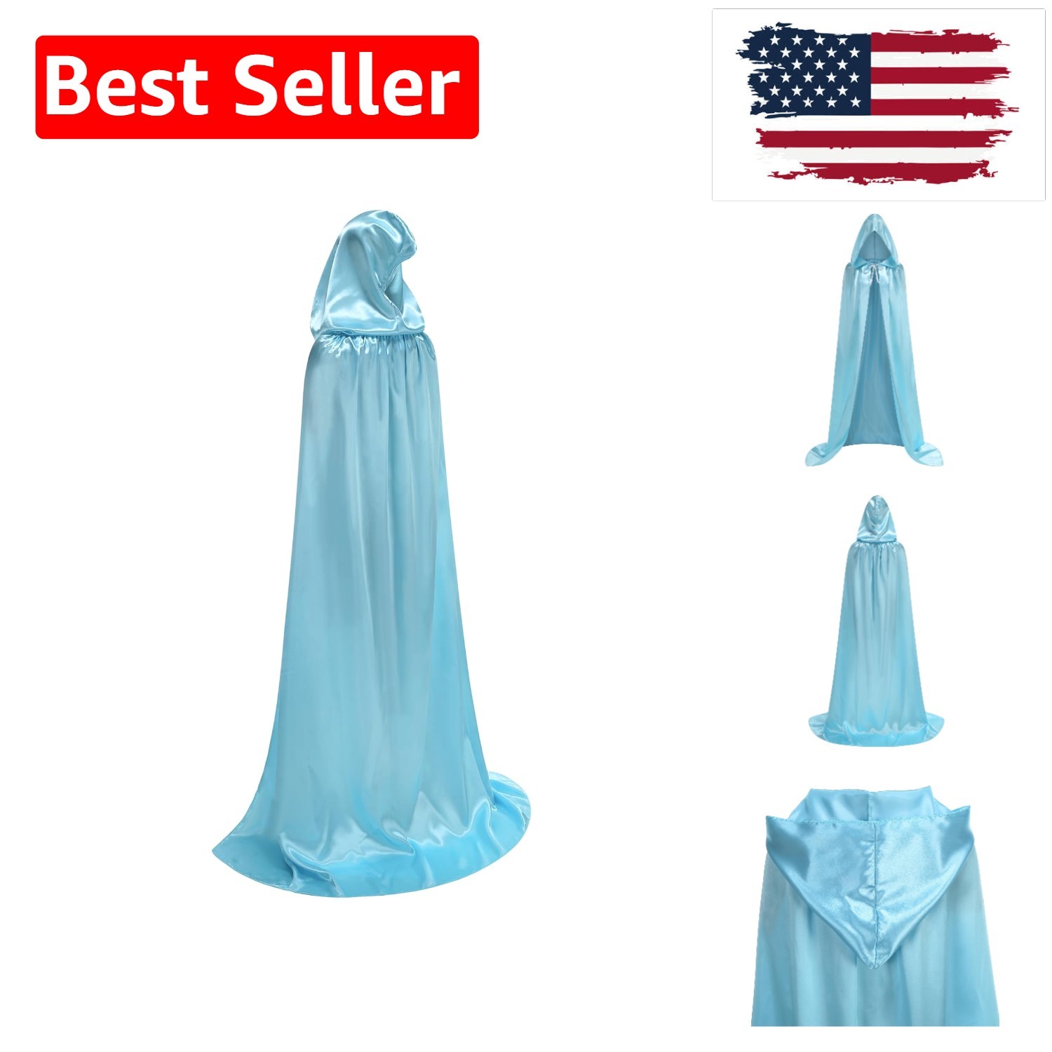 Versatile Unisex Hooded Costume Cloak, Full Length Satin Cape for All Occasions