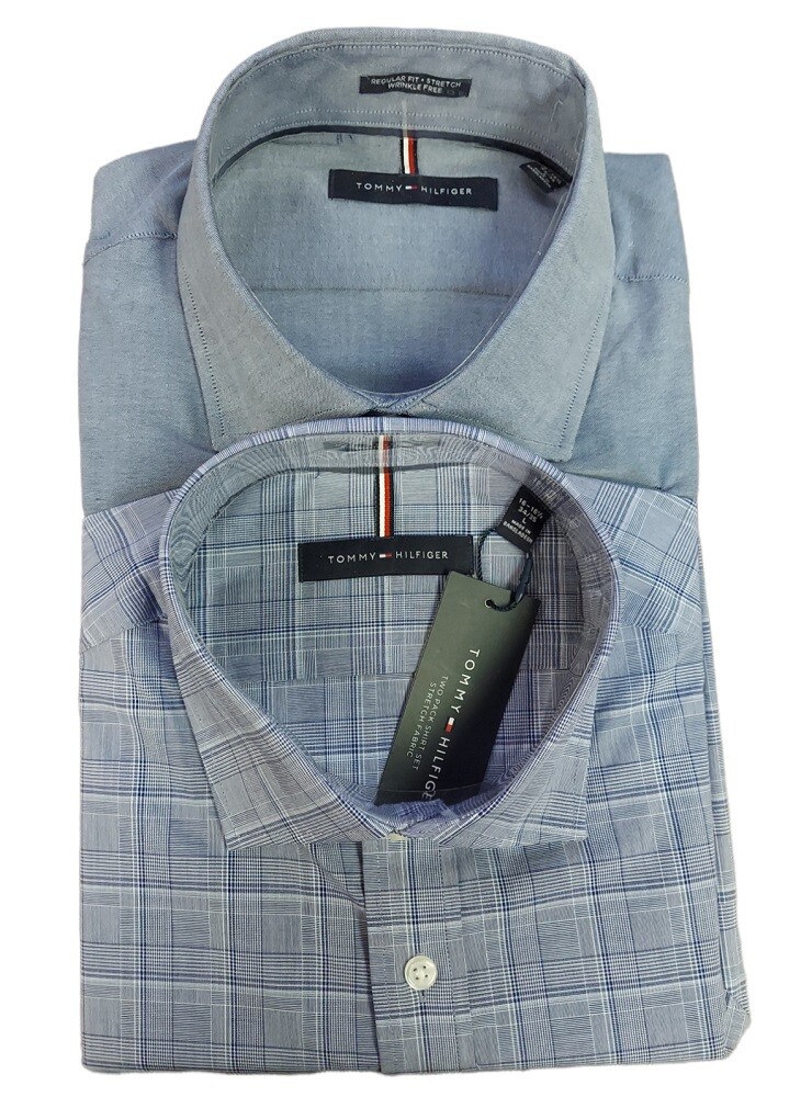 Tommy Hilfiger Men’s 2 pack Button Up Dress Shirt Chambray/Slate