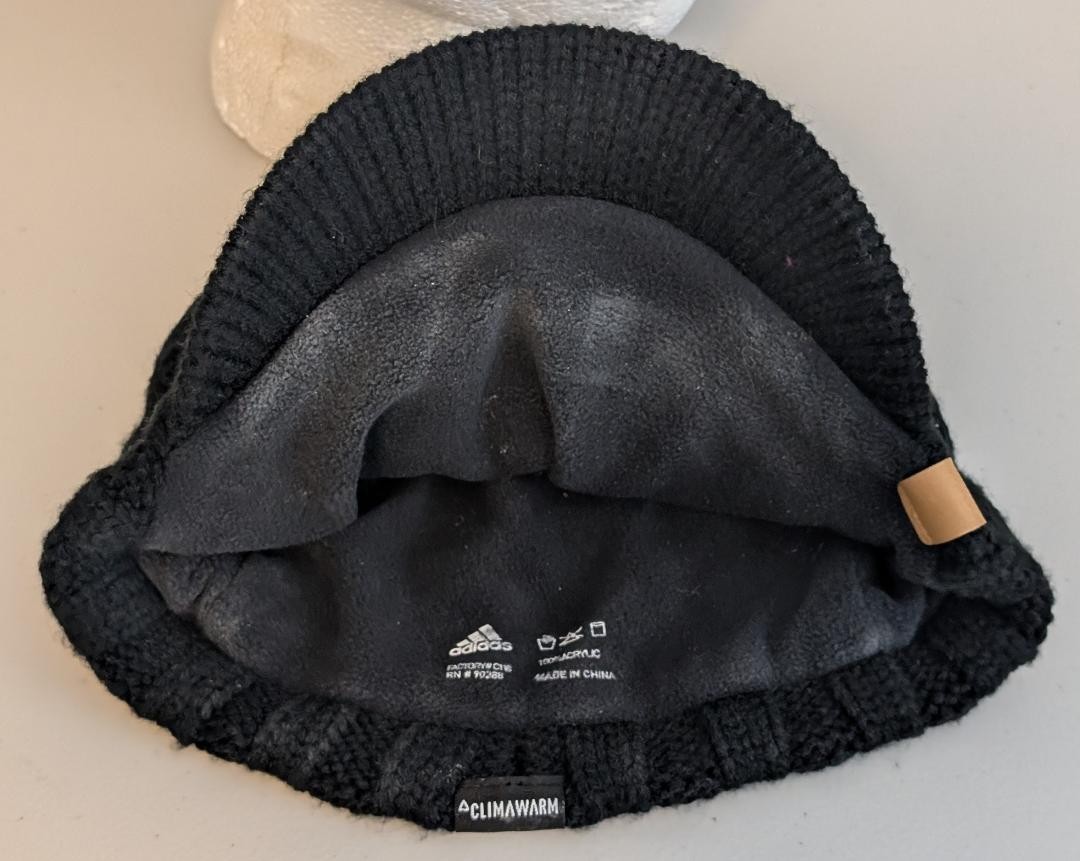 Adidas Black Climawarm Cable Knit Cadet Hat Cap One Size Fits Most Fleece Lined