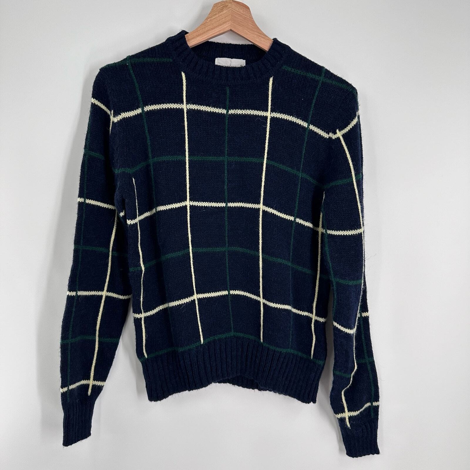 Garland Hong Kong Dad Style Dark Blue Grid Check Pattern Sweater Adult Window