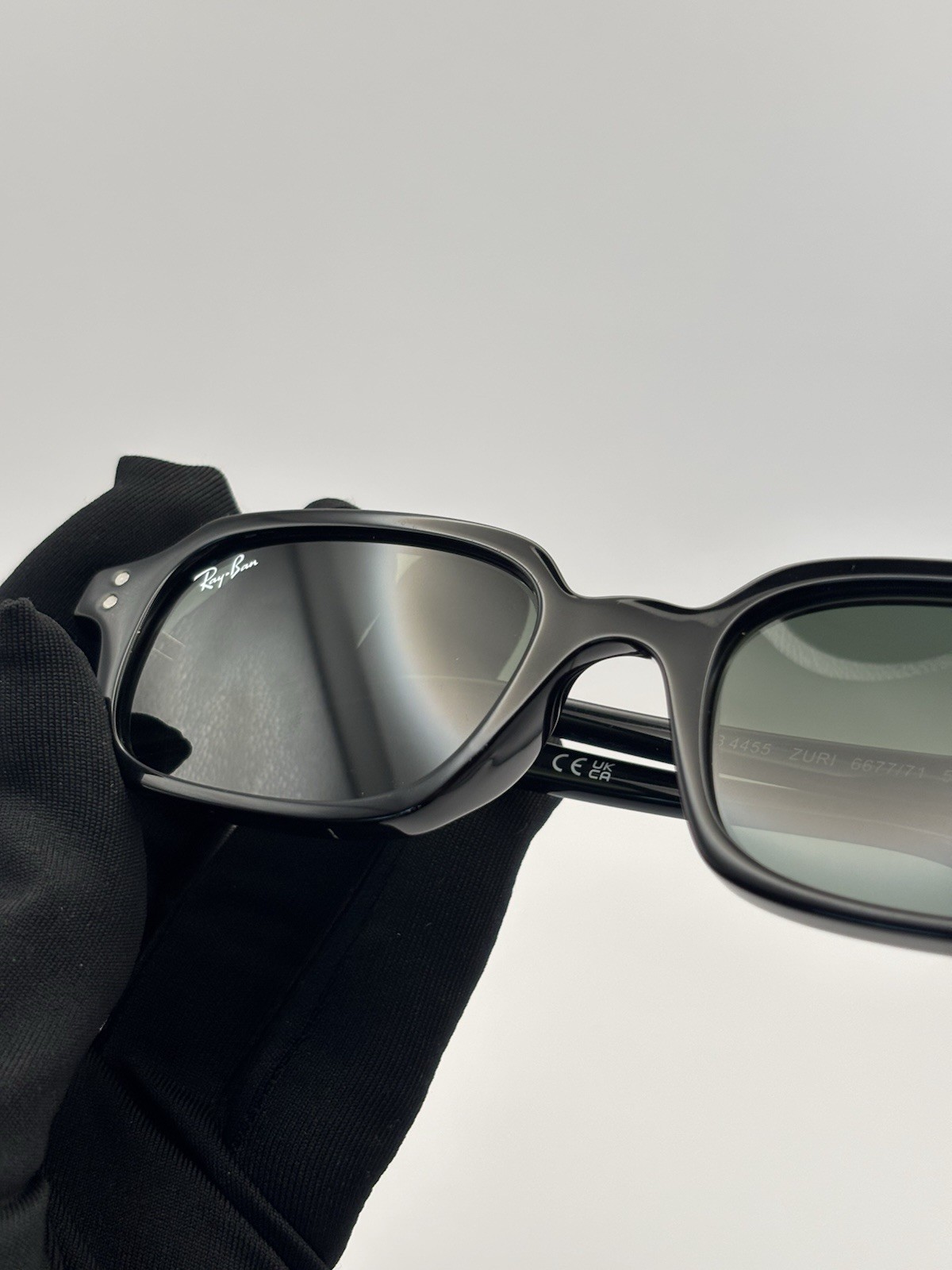 Ray-Ban RB4455 Zuri Rectangle Sunglasses Black Plastic Frame Green Tinted 145mm