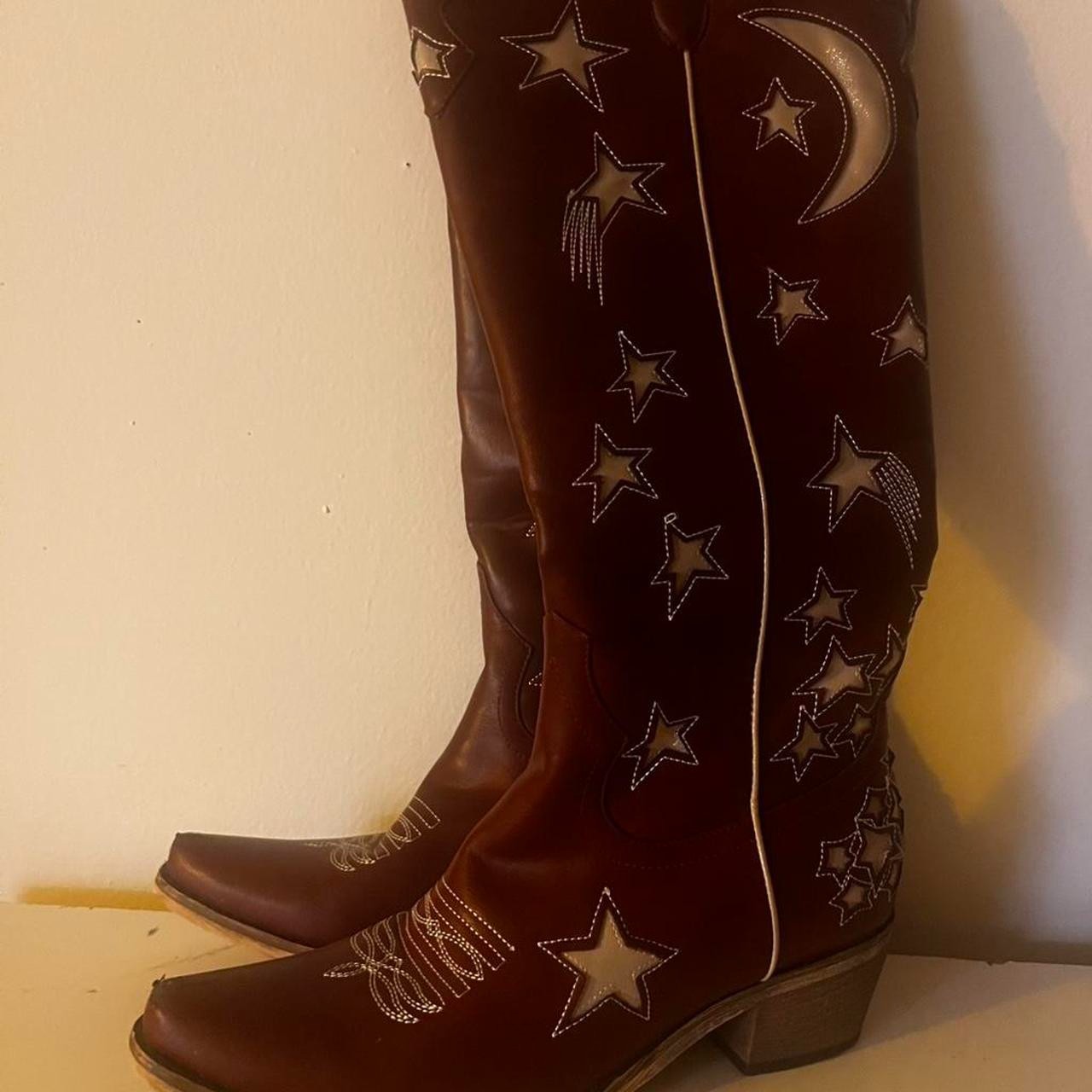Redtop Women’s Red Cowgirl Knee High Boots with Embroidery Size 8 NWB Cute