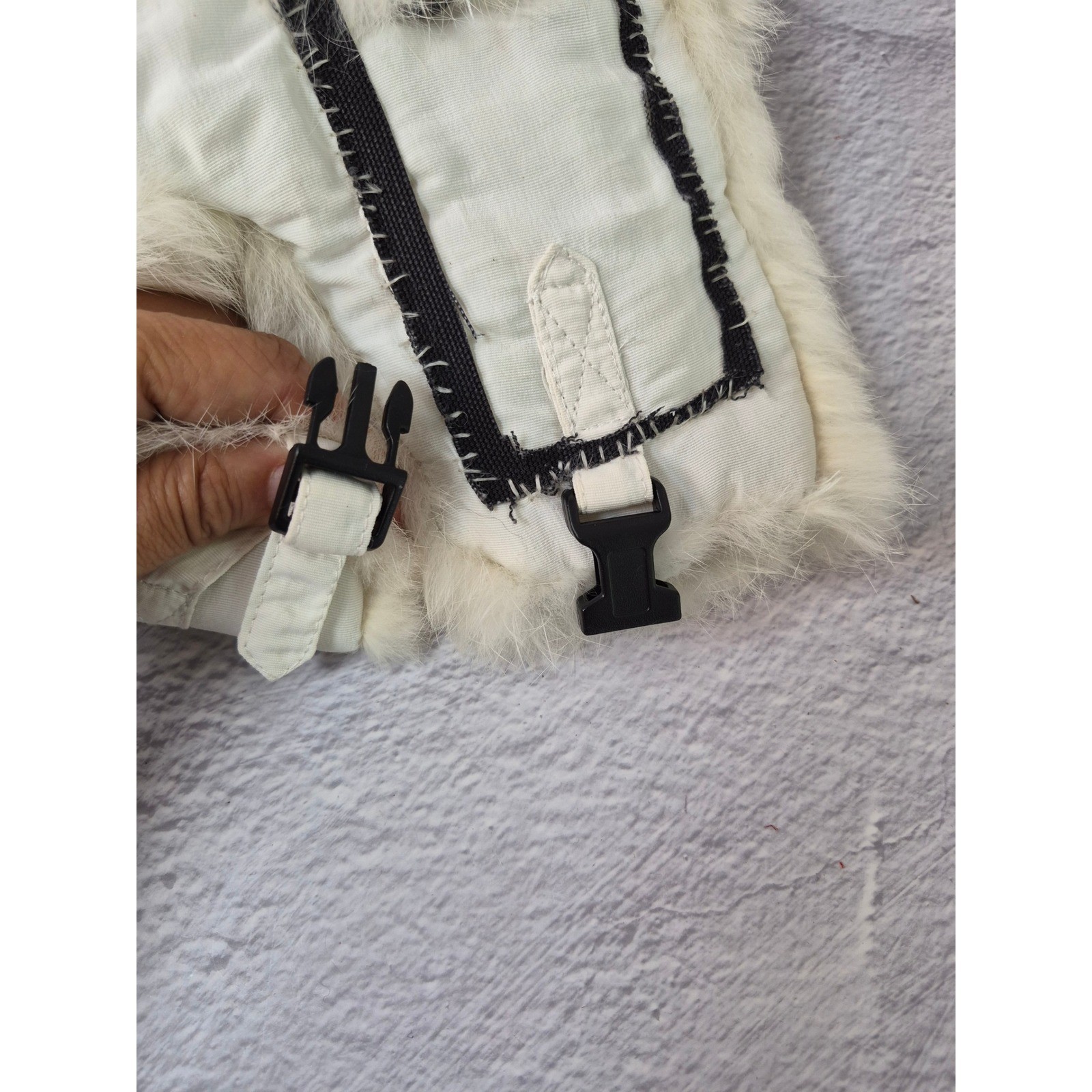 Mad Bomber White Trapper Hat Genuine Rabbit Fur Trim Aviator Winter Cap Womens