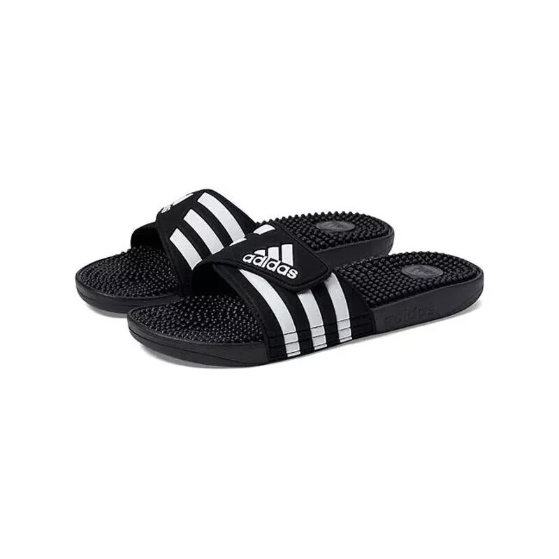 Adidas Adissage Slides Size 9 M / 10 W Black White Stripes Massage Pins NWB
